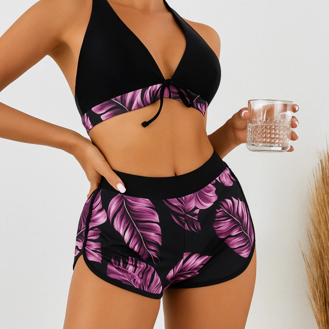 2X1 Bikini top y short de lycra estampada mas lentes de regalo